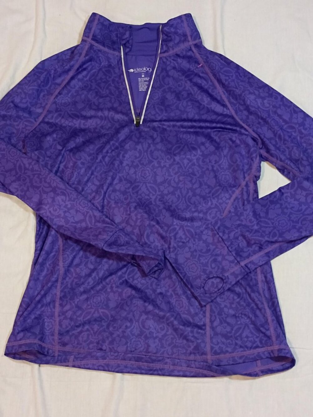 Ideology/Pullover/Womens 14/Royal Purple Floral Quarter Zip Athleisure Activewea